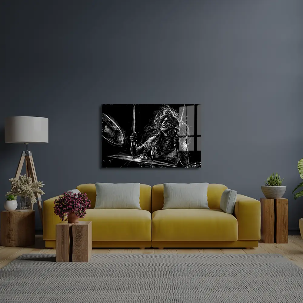 Girl Drummer Musician Rock Drummer Glass Wall Art