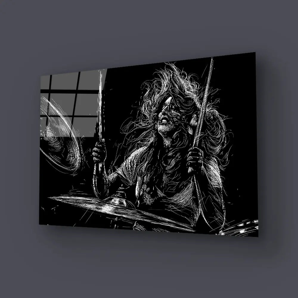 Girl Drummer Musician Rock Drummer Glass Wall Art
