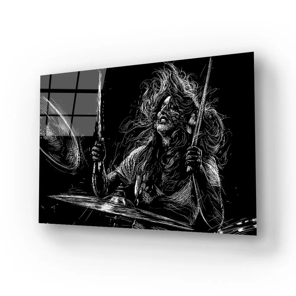 Girl Drummer Musician Rock Drummer Glass Wall Art