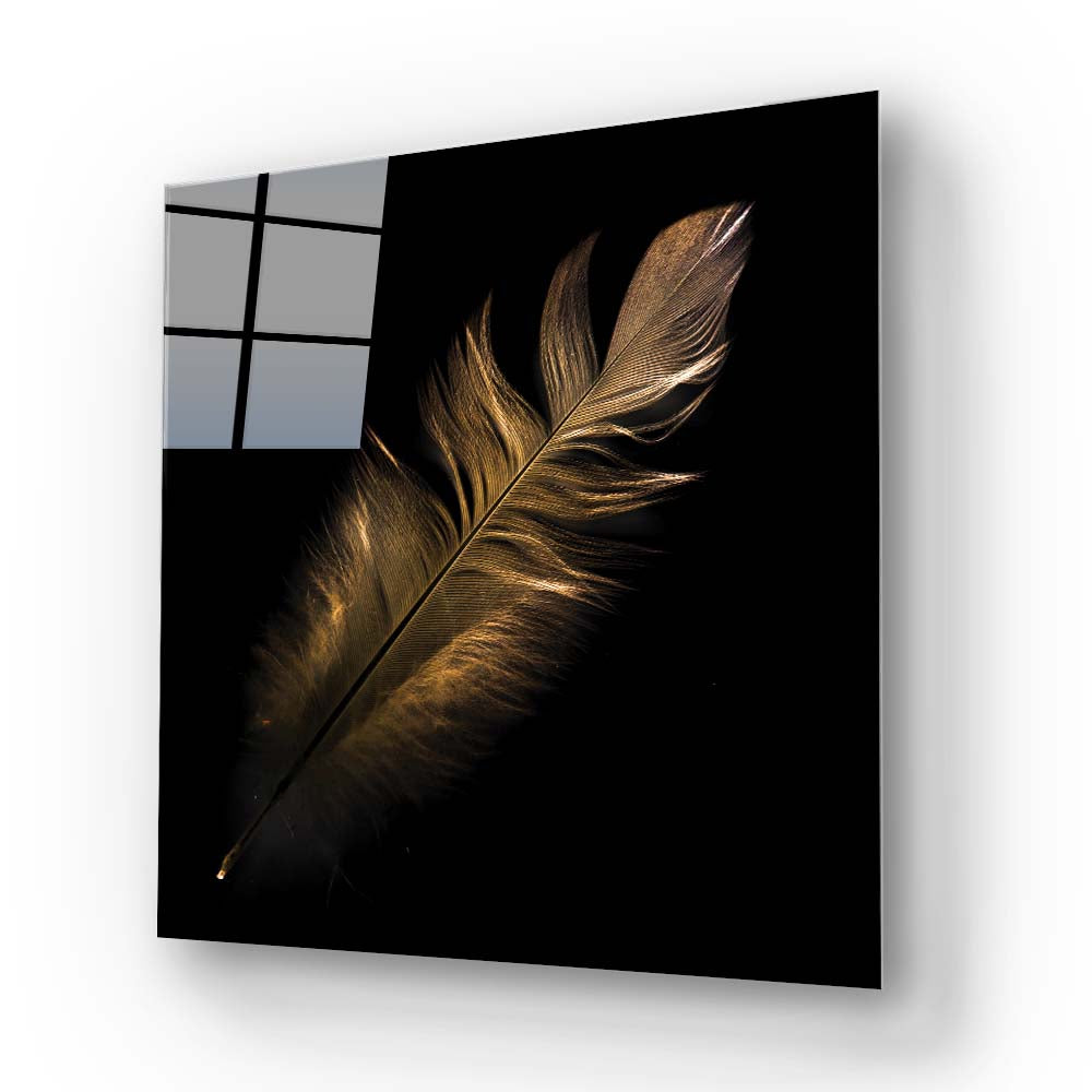 Gold Feather Glass Wall Art