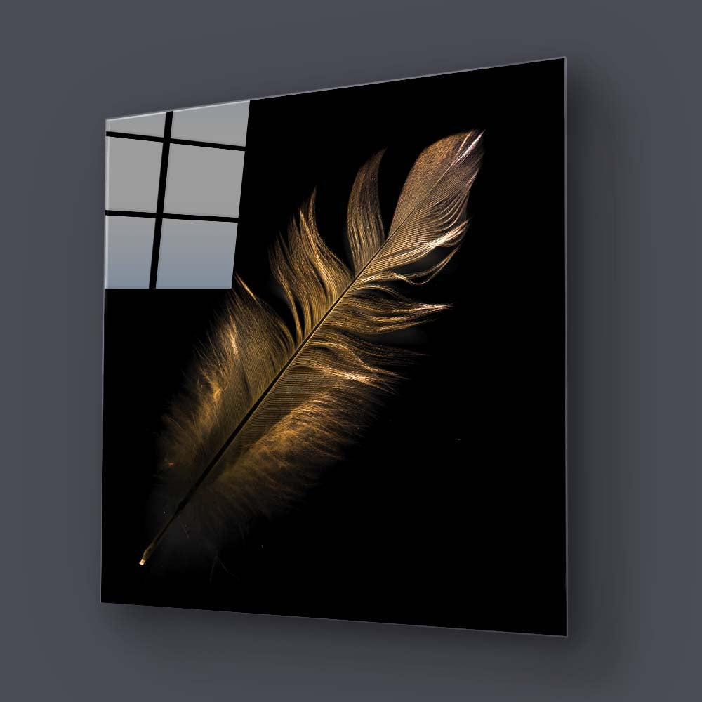 Gold Feather Glass Wall Art