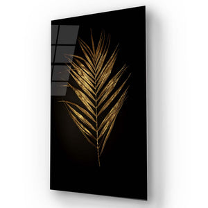 Golden Leaf on a Black Background Glass Wall Art