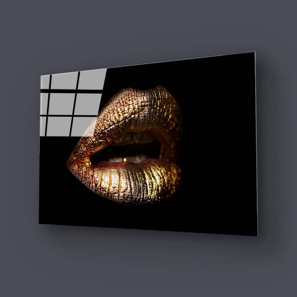 Golden Lips Glass Wall Art