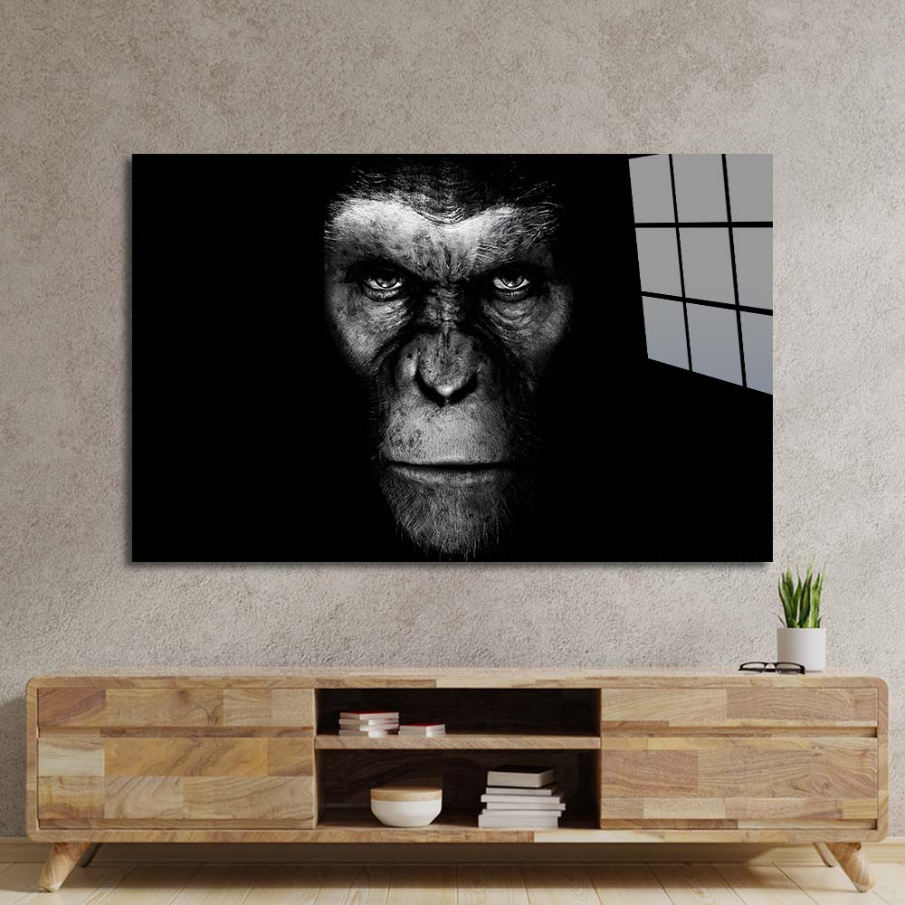 Gorilla Head Photo Glass Wall Art
