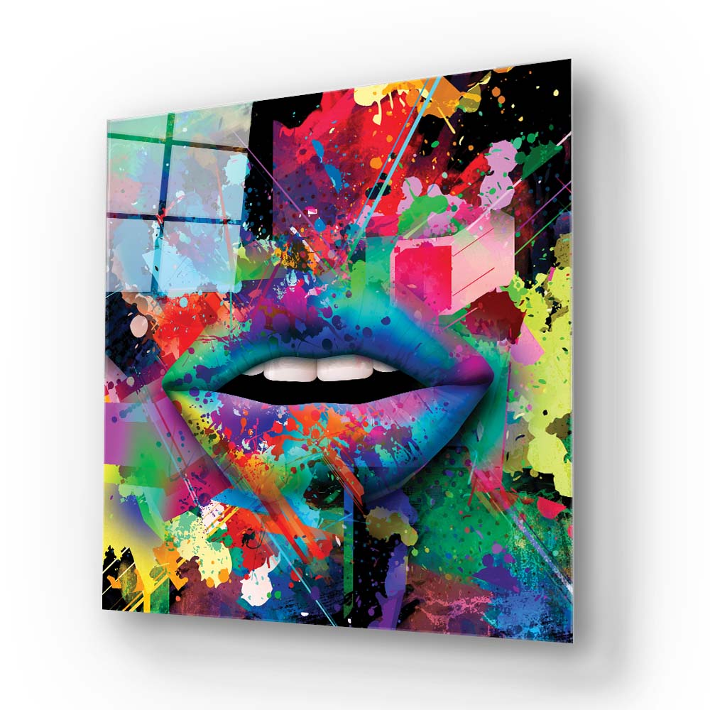Graffiti Coloured Lips Glass Wall Art