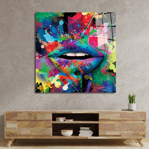 Graffiti Coloured Lips Glass Wall Art