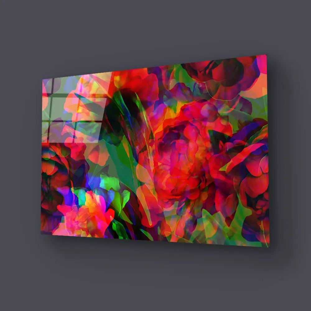 Graphic Floral Seamless Pattern Pink Red Peonies Glass Wall Art