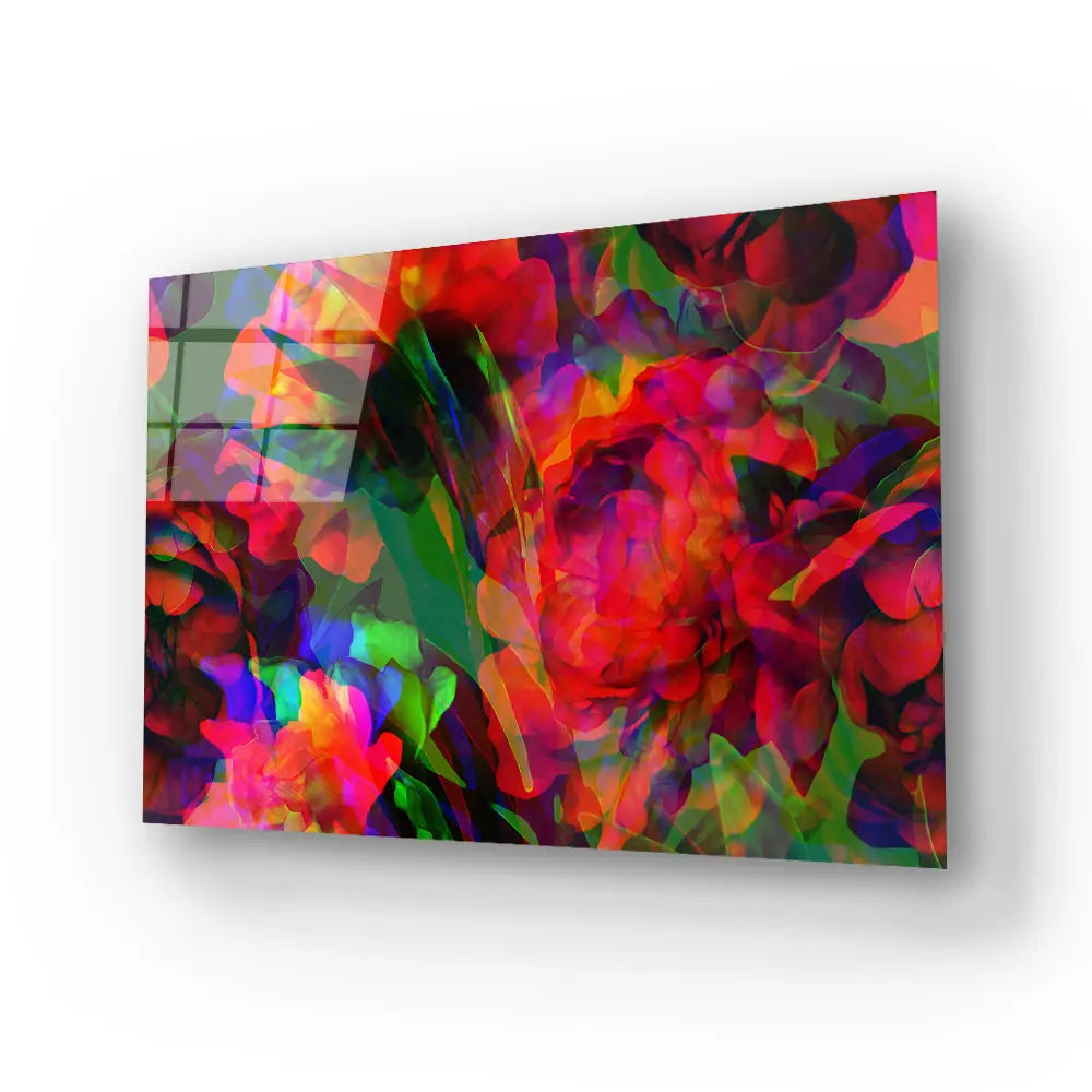 Graphic Floral Seamless Pattern Pink Red Peonies Glass Wall Art