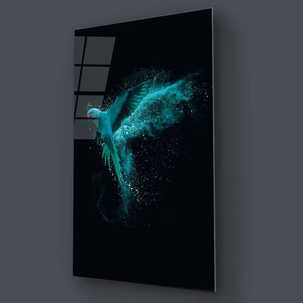 Green Parrot Glass Wall Art