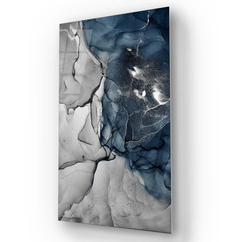 Grey and Blue Alcohol Ink Abstract Glass Wall Art