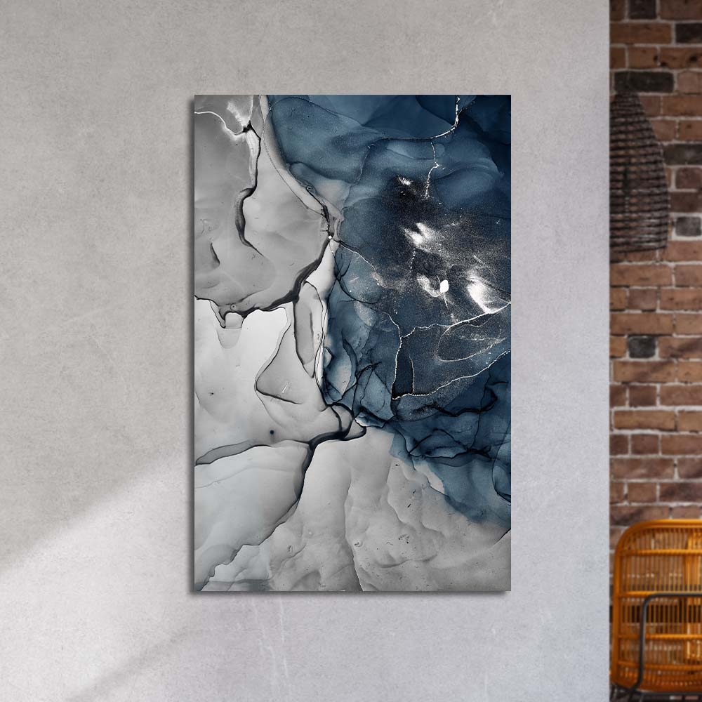 Grey and Blue Alcohol Ink Abstract Glass Wall Art