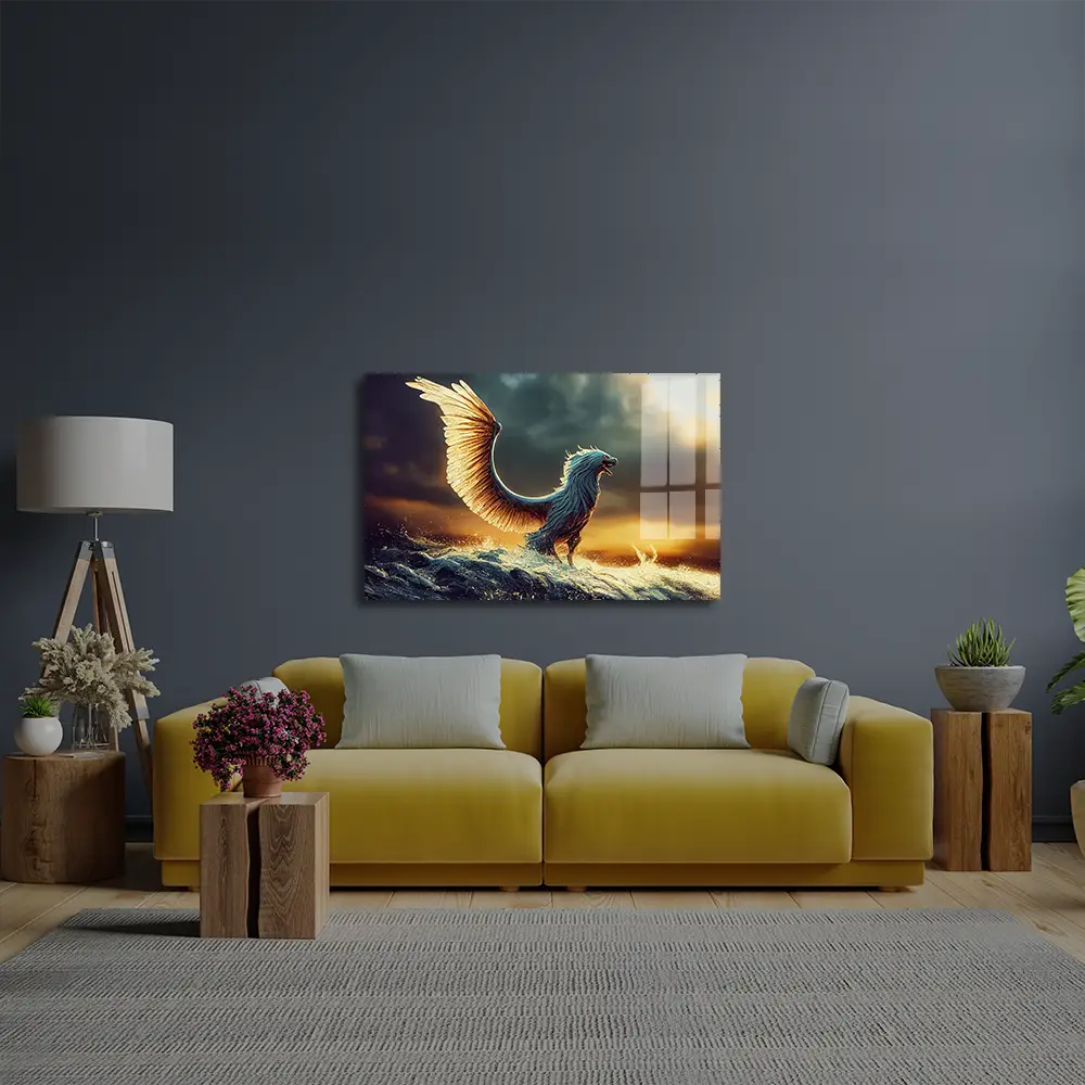 Griffin Spreading Wings Sea Glass Wall Art