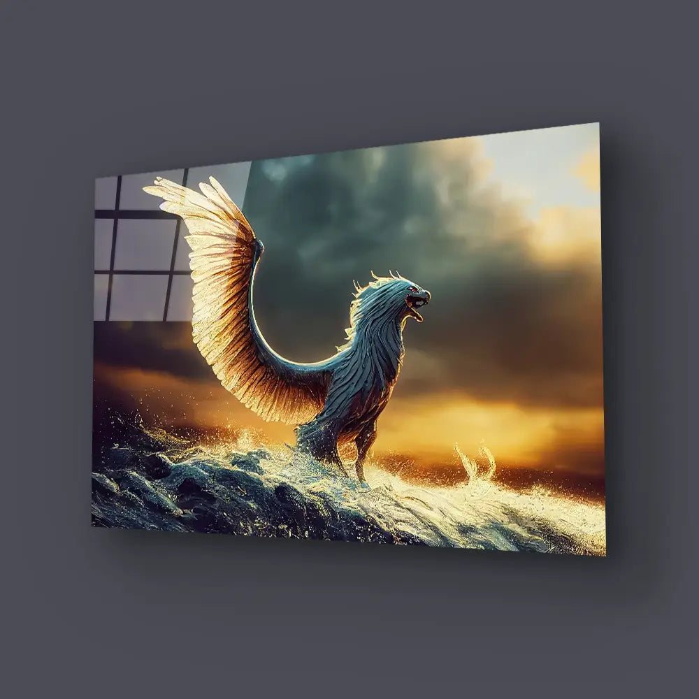 Griffin Spreading Wings Sea Glass Wall Art