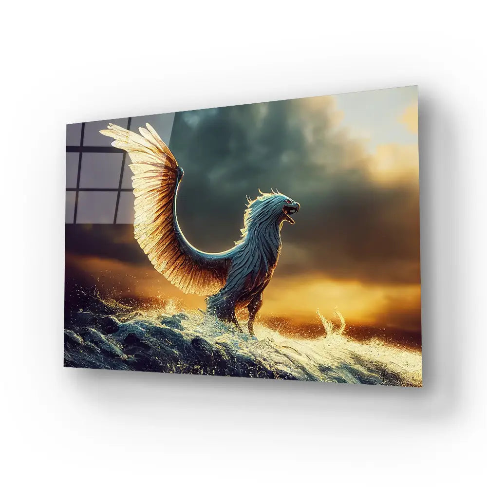 Griffin Spreading Wings Sea Glass Wall Art