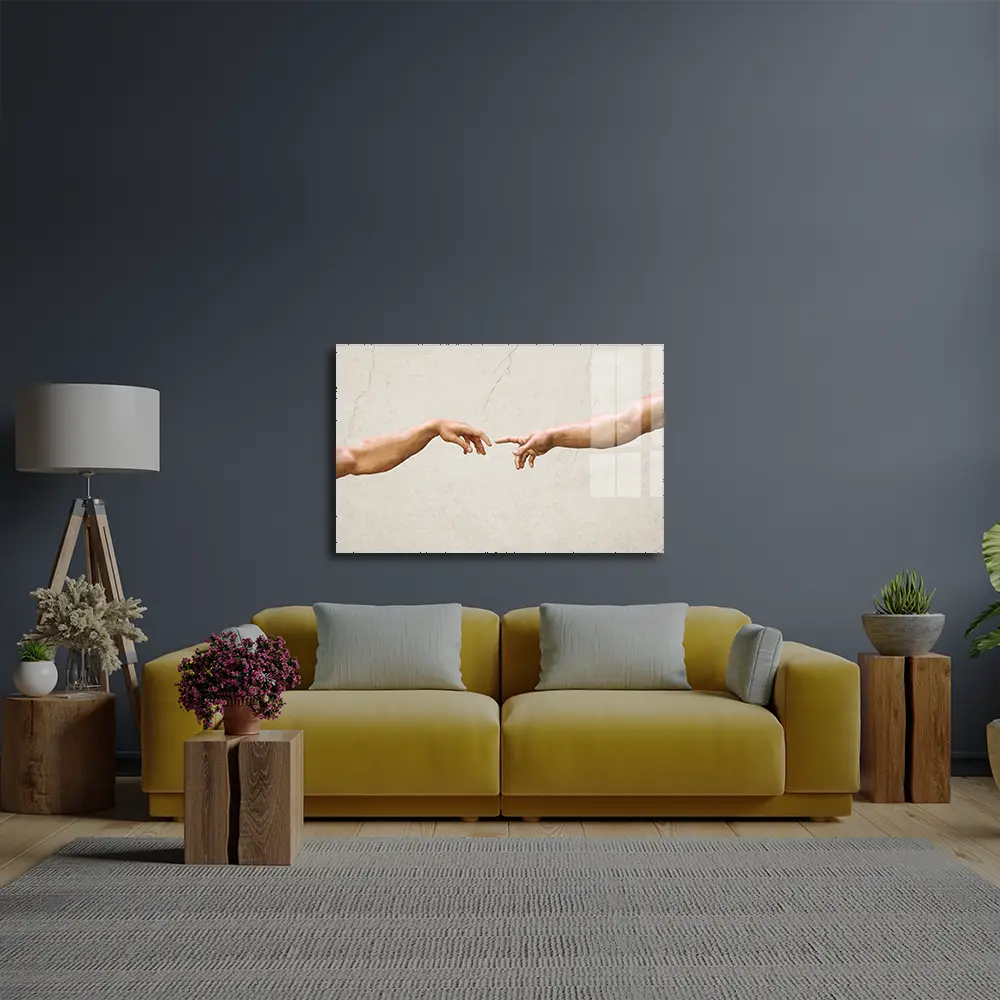 Hands Reaching Gesture Glass Wall Art