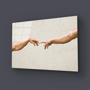 Hands Reaching Gesture Glass Wall Art