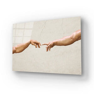 Hands Reaching Gesture Glass Wall Art