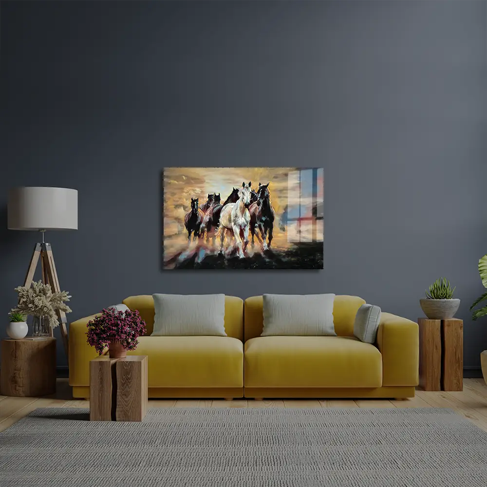 Herd Arabian Horses Glass Wall Art