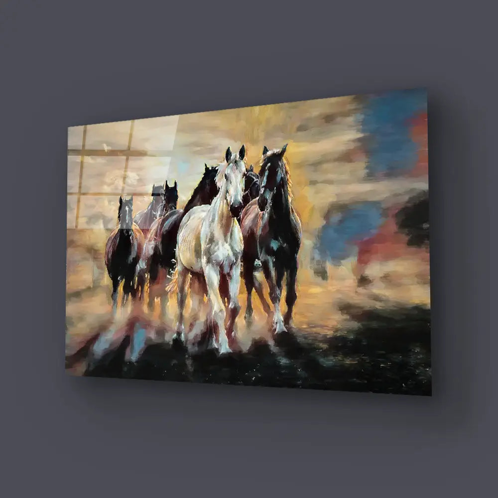 Herd Arabian Horses Glass Wall Art