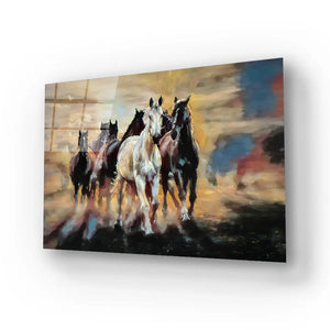 Herd Arabian Horses Glass Wall Art