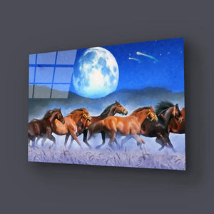 Horses Wheat Moon Glass Wall Art