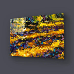 Impressionism Close Up Painting Sunny Autumn Road Glass Wall Art