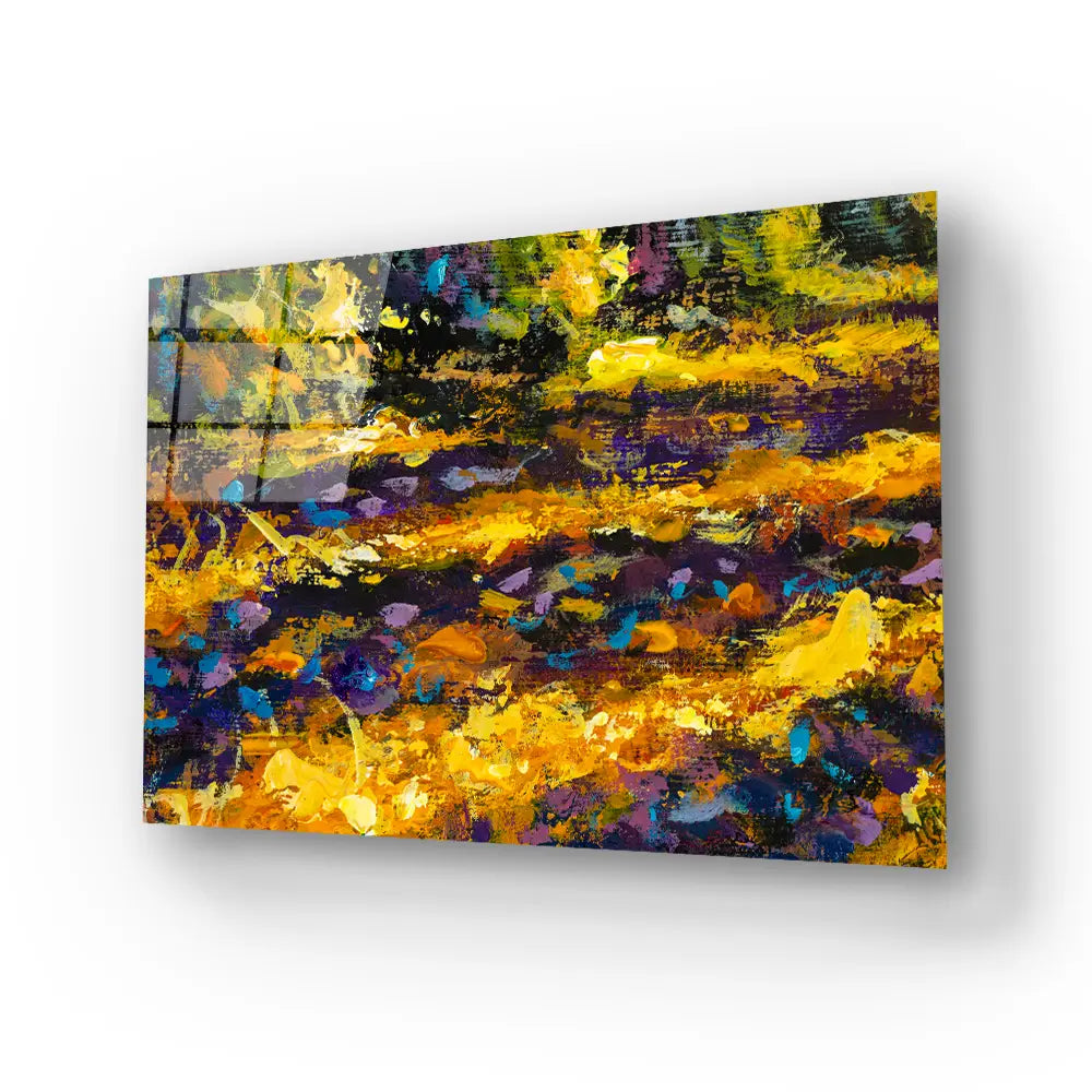 Impressionism Close Up Painting Sunny Autumn Road Glass Wall Art