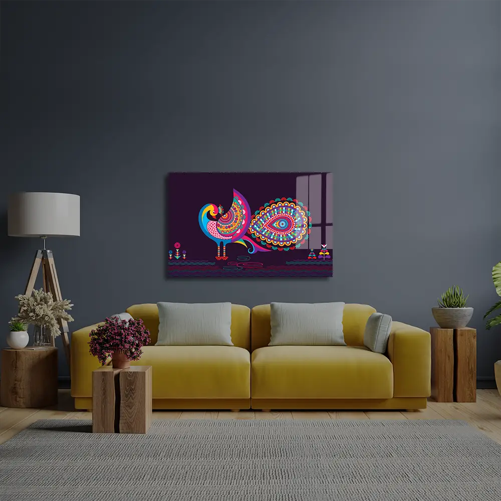 Indian Embroidery Peacocks Tropical Birds Seamless Glass Wall Art