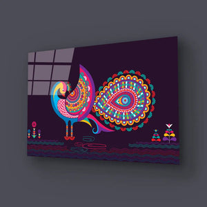 Indian Embroidery Peacocks Tropical Birds Seamless Glass Wall Art