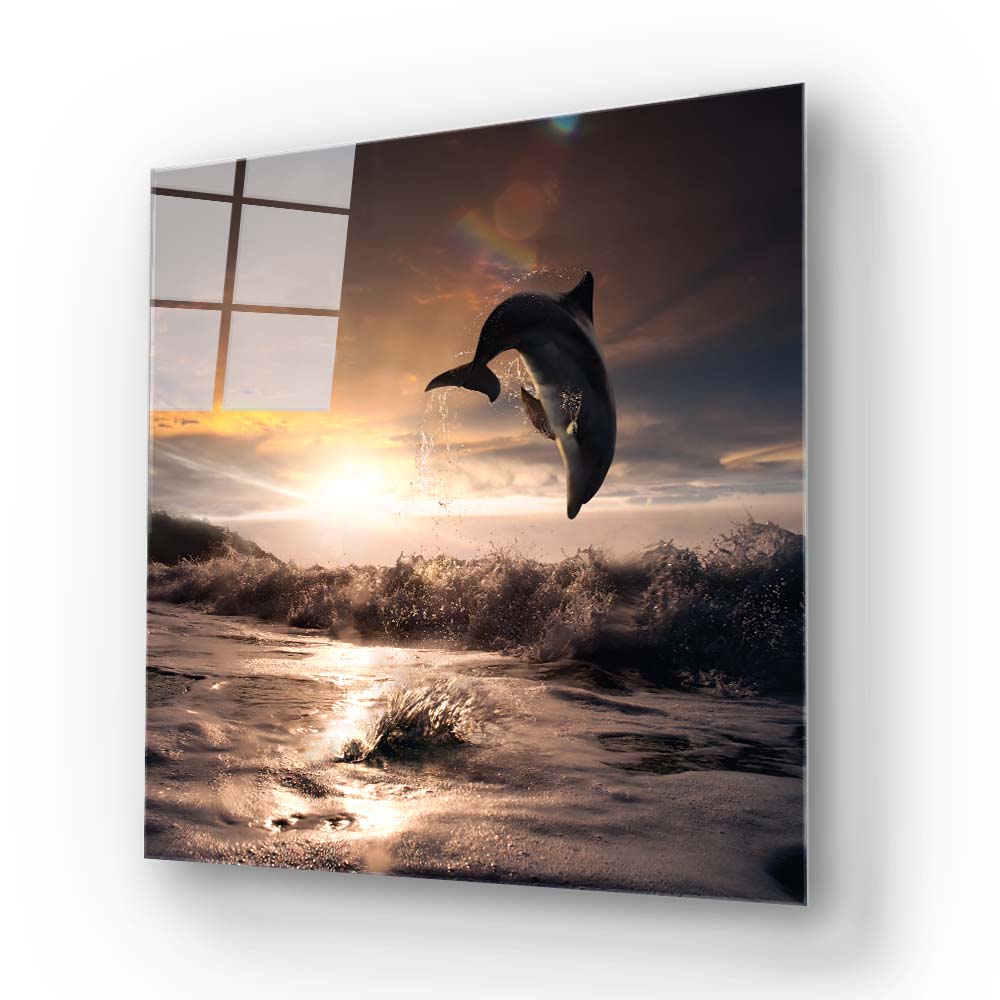 Leaping Dolphin Classic Glass Wall Art