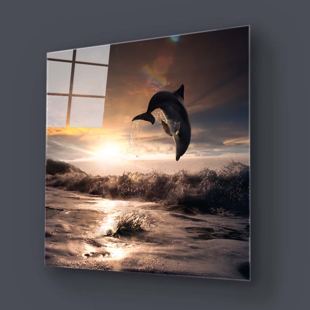 Leaping Dolphin Classic Glass Wall Art