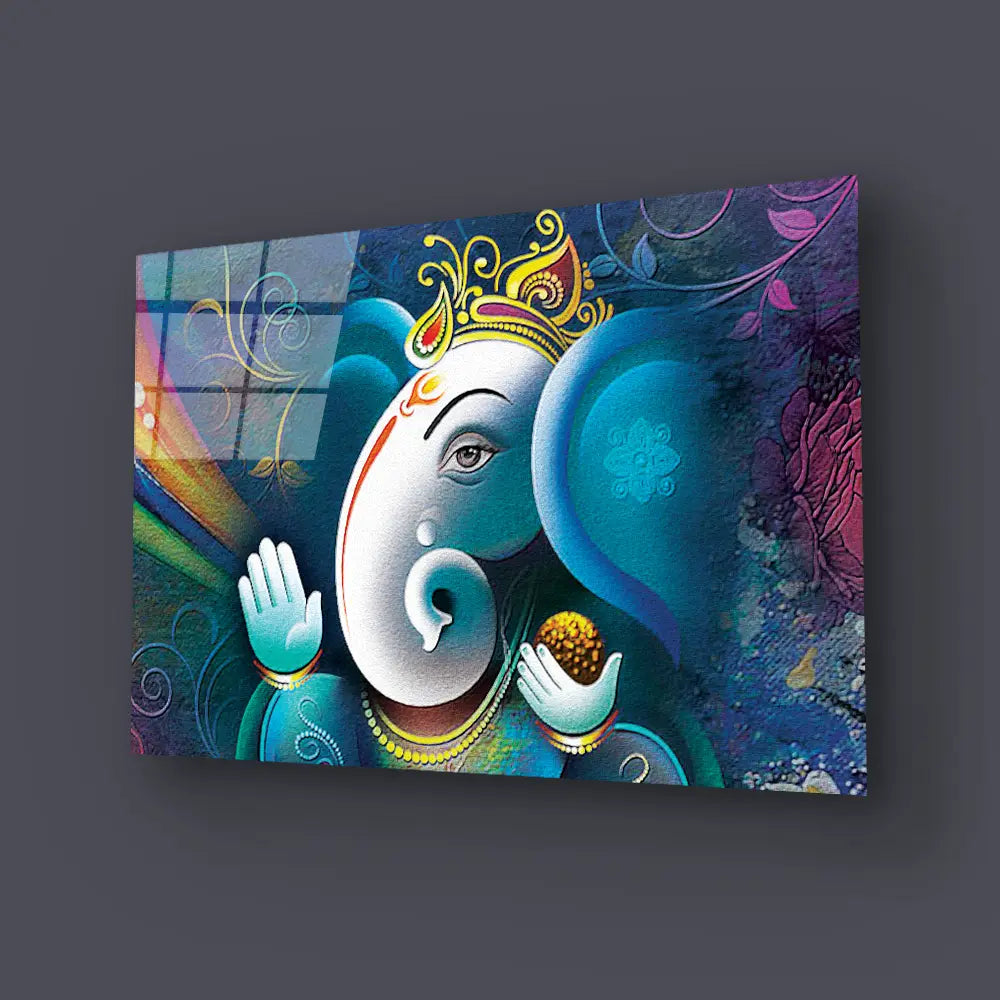 Lord Ganesha Abstract Decorative Background Glass Wall Art