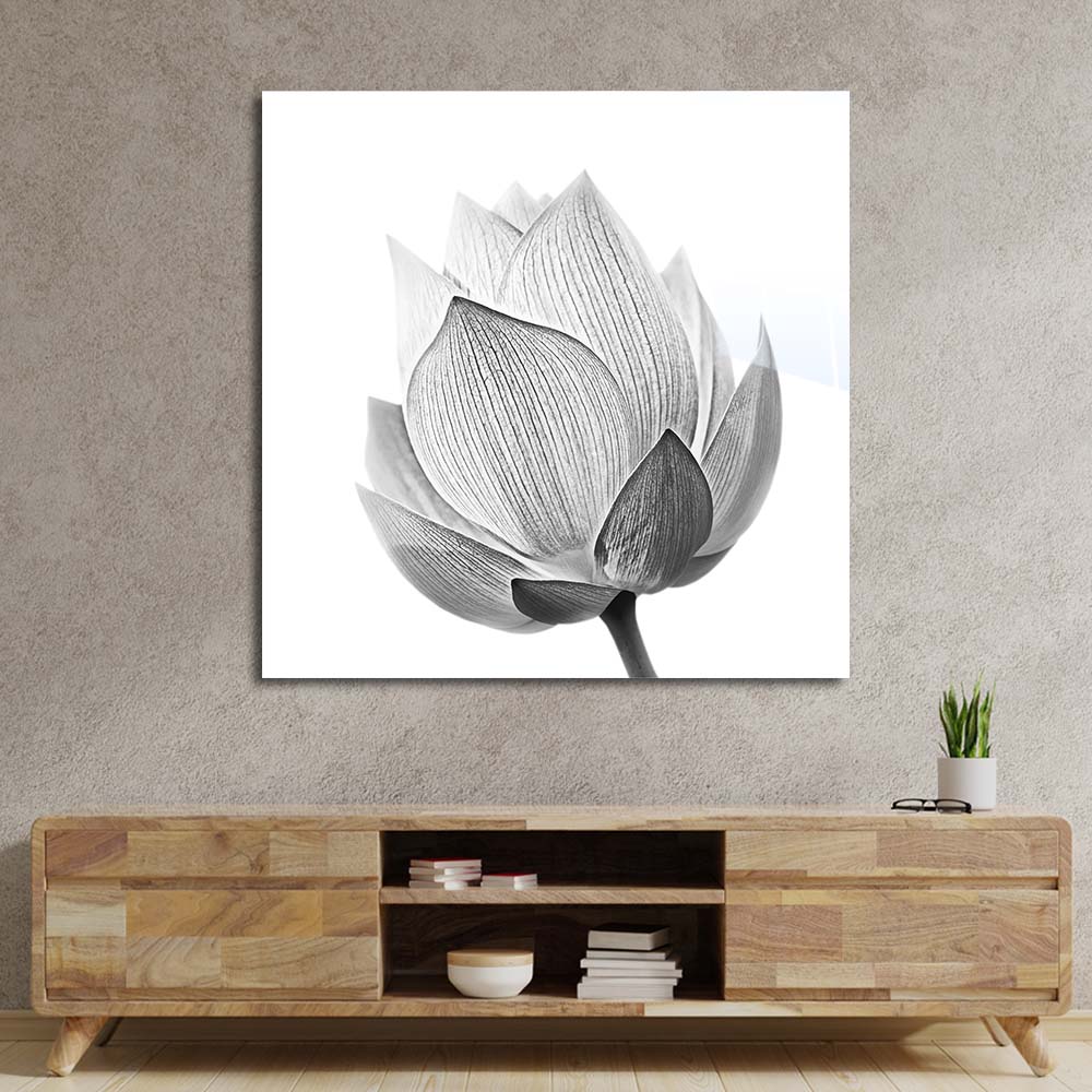 Lotus Black & White 2 Glass Wall Art