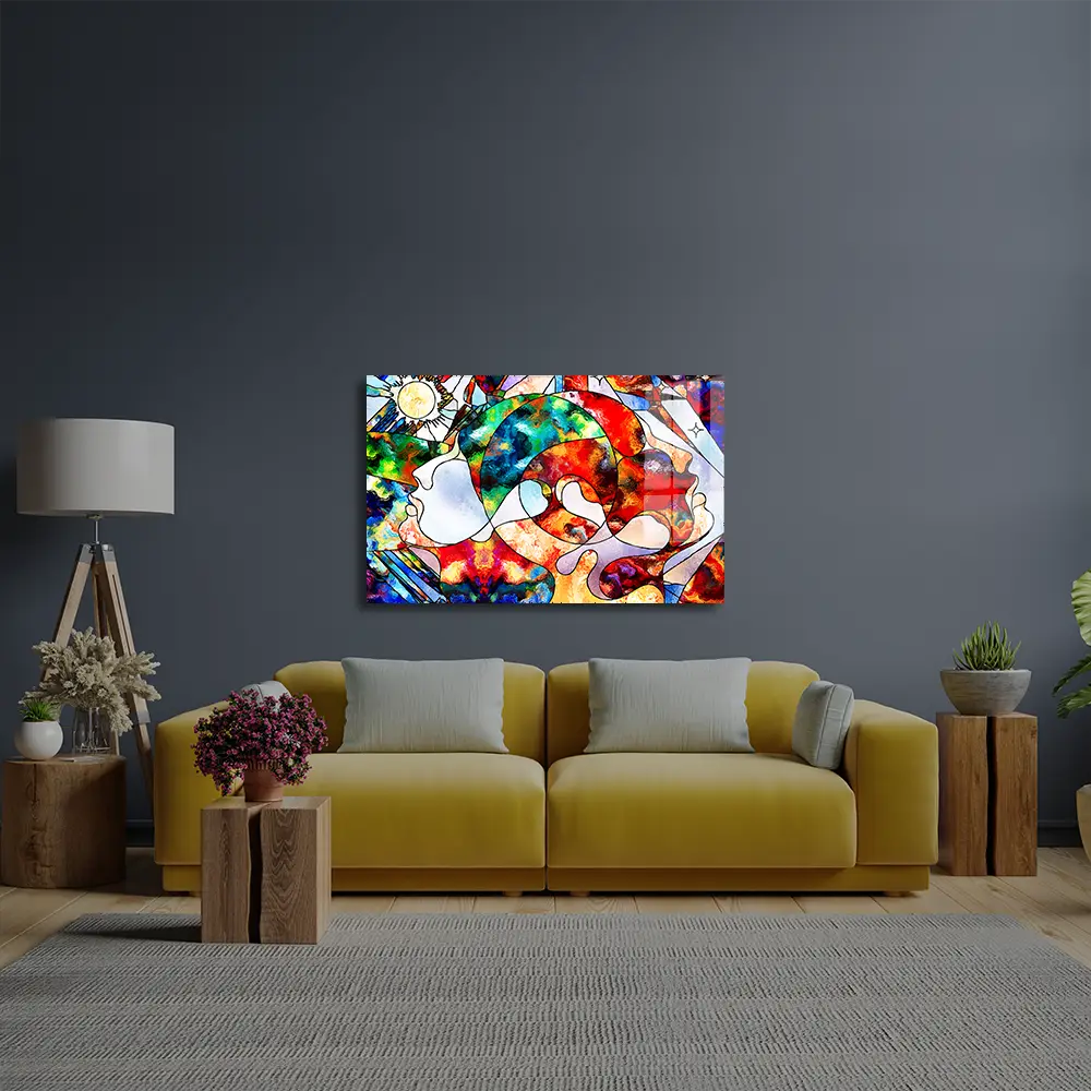 Lover's Heads Looking Up Glass Wall Art