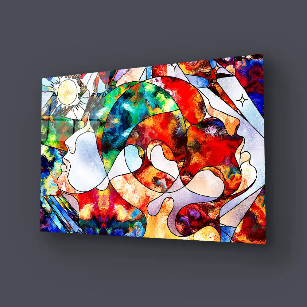 Lover's Heads Looking Up Glass Wall Art