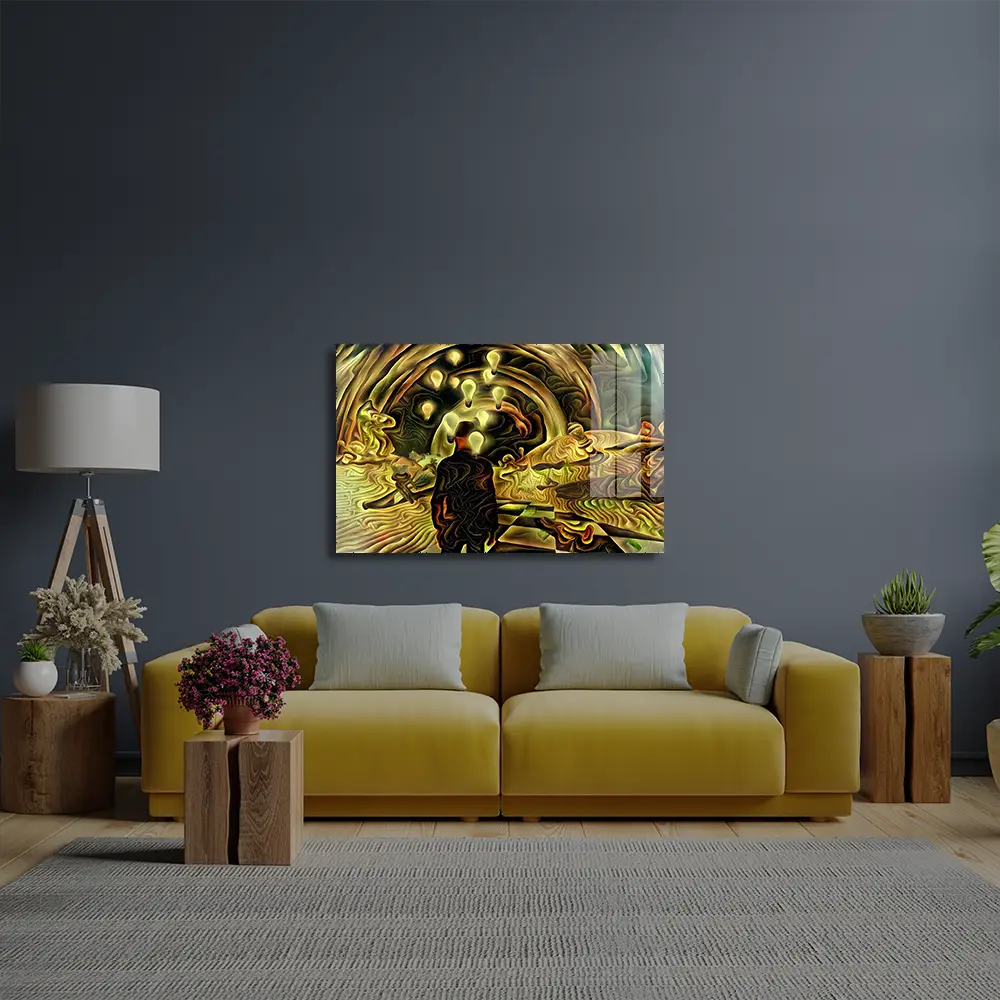 Man Surreal Desert Chess Pieces Glass Wall Art