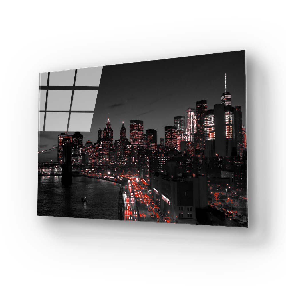 Manhattan, New York Night View Glass Wall Art