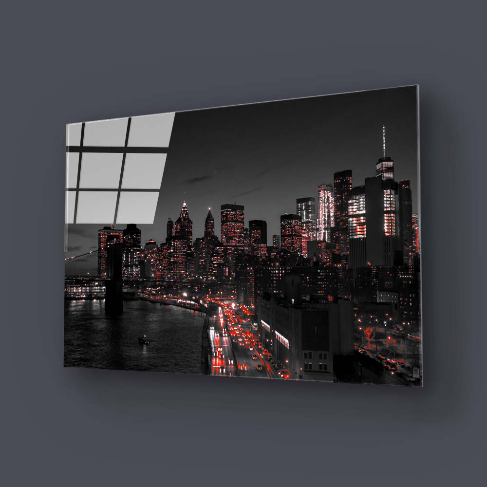 Manhattan, New York Night View Glass Wall Art