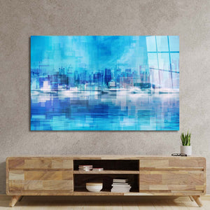 Manhattan, New York in Blue Glass Wall Art