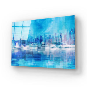 Manhattan, New York in Blue Glass Wall Art