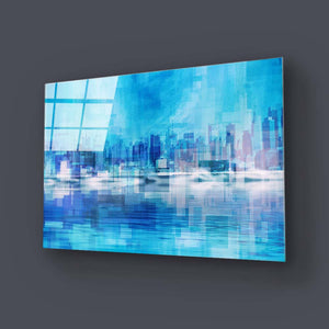 Manhattan, New York in Blue Glass Wall Art