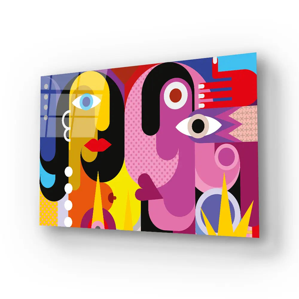 Modern Abstract Art Painting Persons Different Geometric Shapes Glass Wall Art