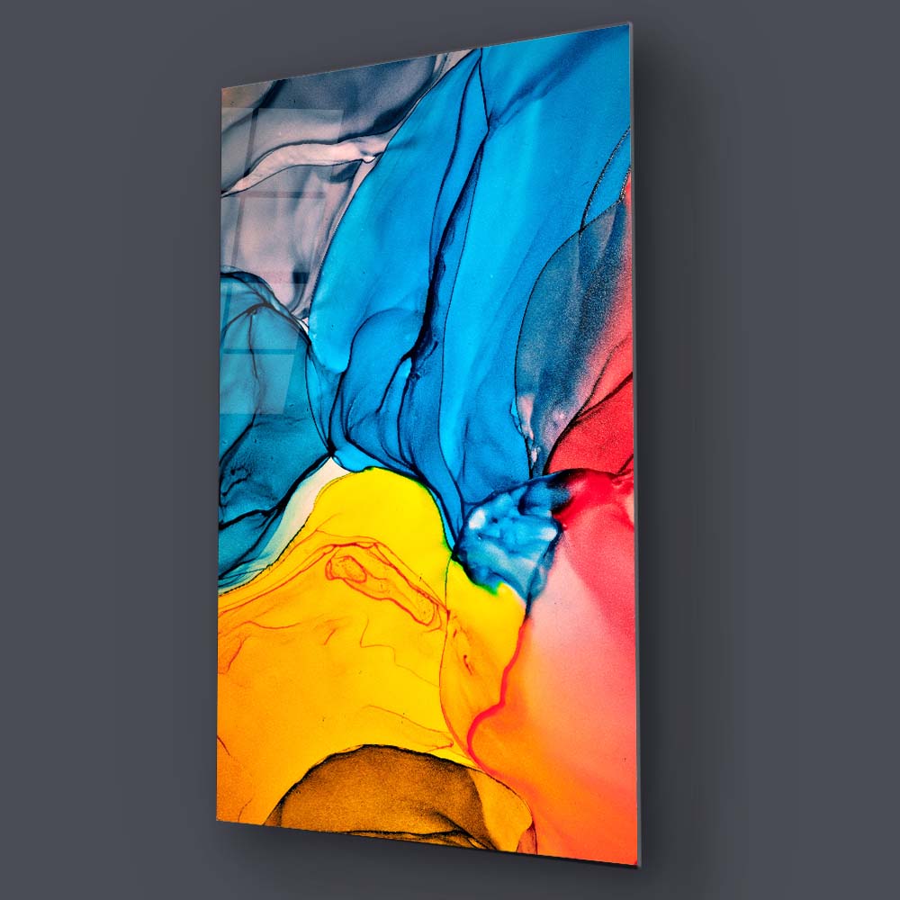 Multi-Coloured Alcohol Ink Abstract Glass Wall Art