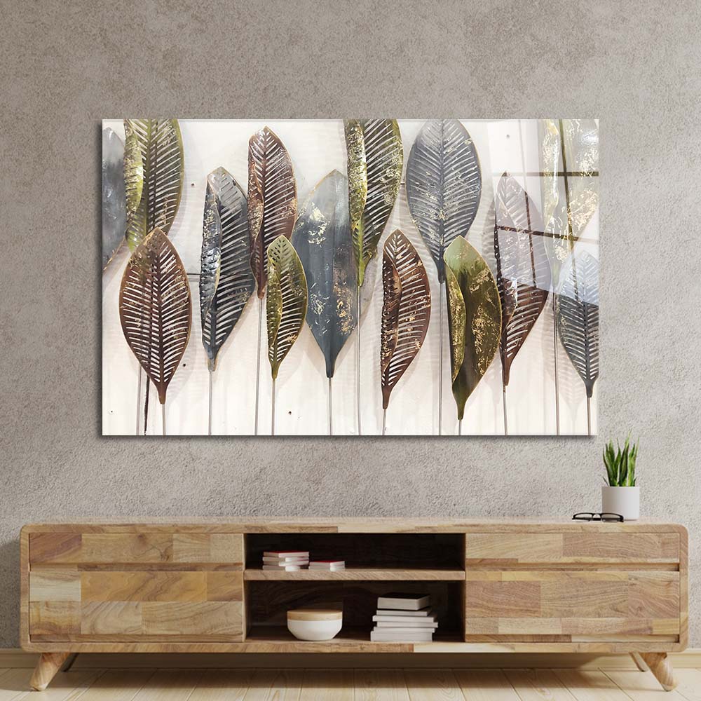 Multi-coloured Leaves Glass Wall Art