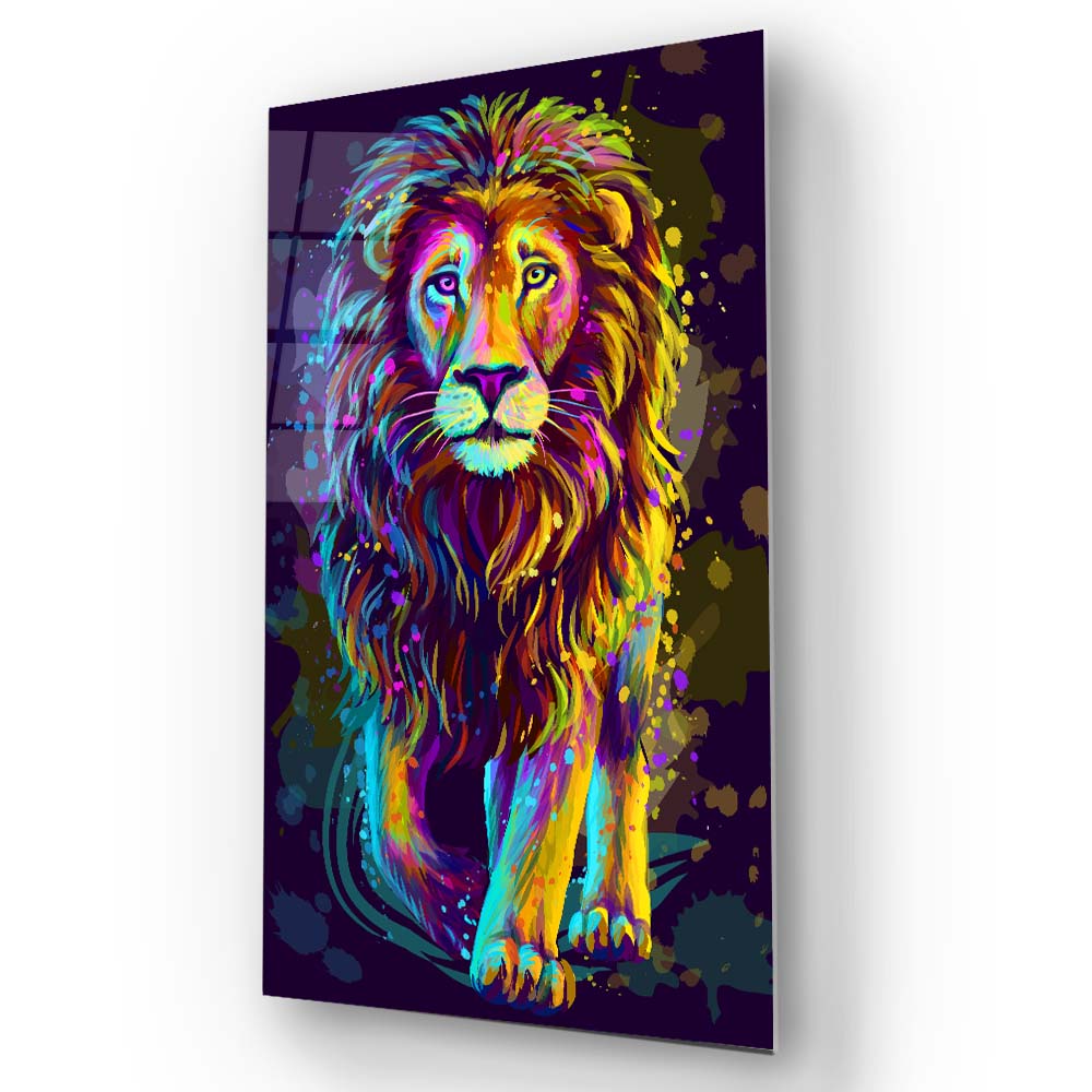 Multi-Coloured Lion Painting Glass Wall Art