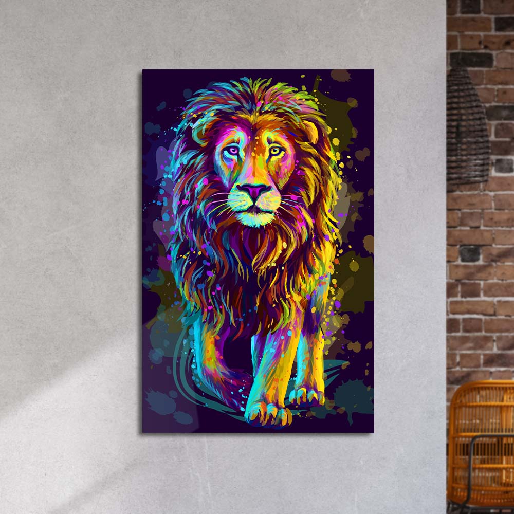 Multi-Coloured Lion Painting Glass Wall Art