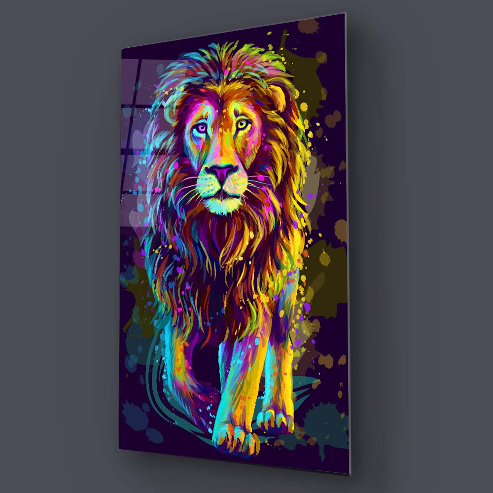 Multi-Coloured Lion Painting Glass Wall Art