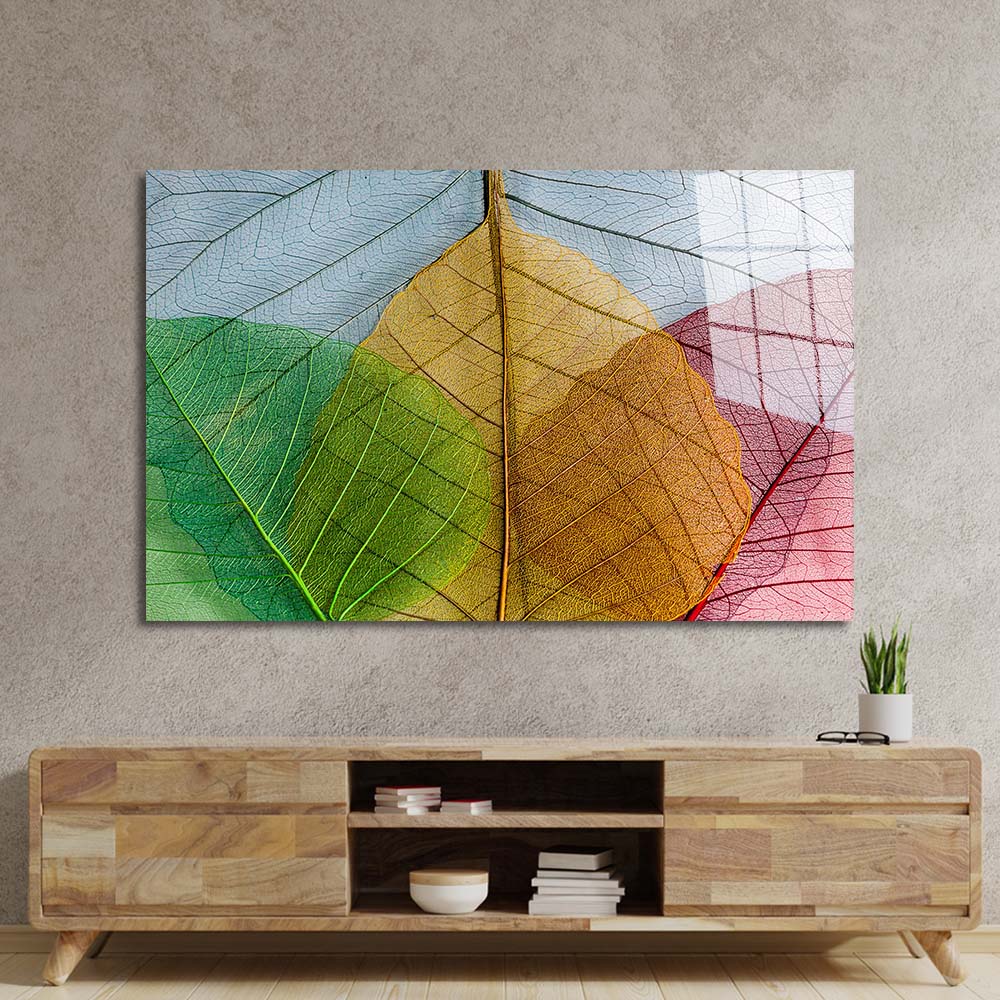 Multi-Coloured Leaves Glass Wall Art