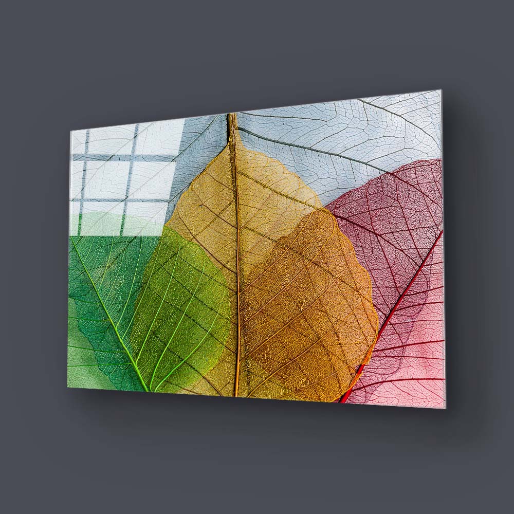 Multi-Coloured Leaves Glass Wall Art