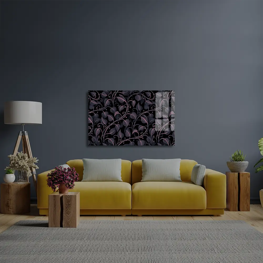 Neon Floral Pattern Glass Wall Art